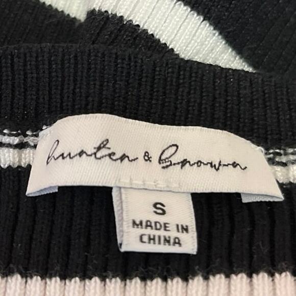 Hunter & Brown Black White Striped Rib Knit Sleeveless Racerback Crop Tank Top S - Picture 3 of 4